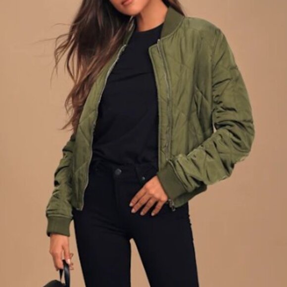 Lulus "Style Expedition" Olive Green Quilted Bomber Jacket Size XS - Picture 2 of 6